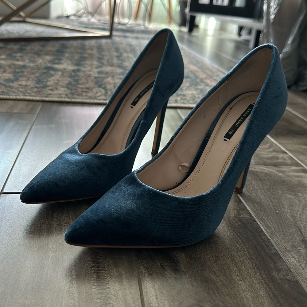 Zara velvet blue heels